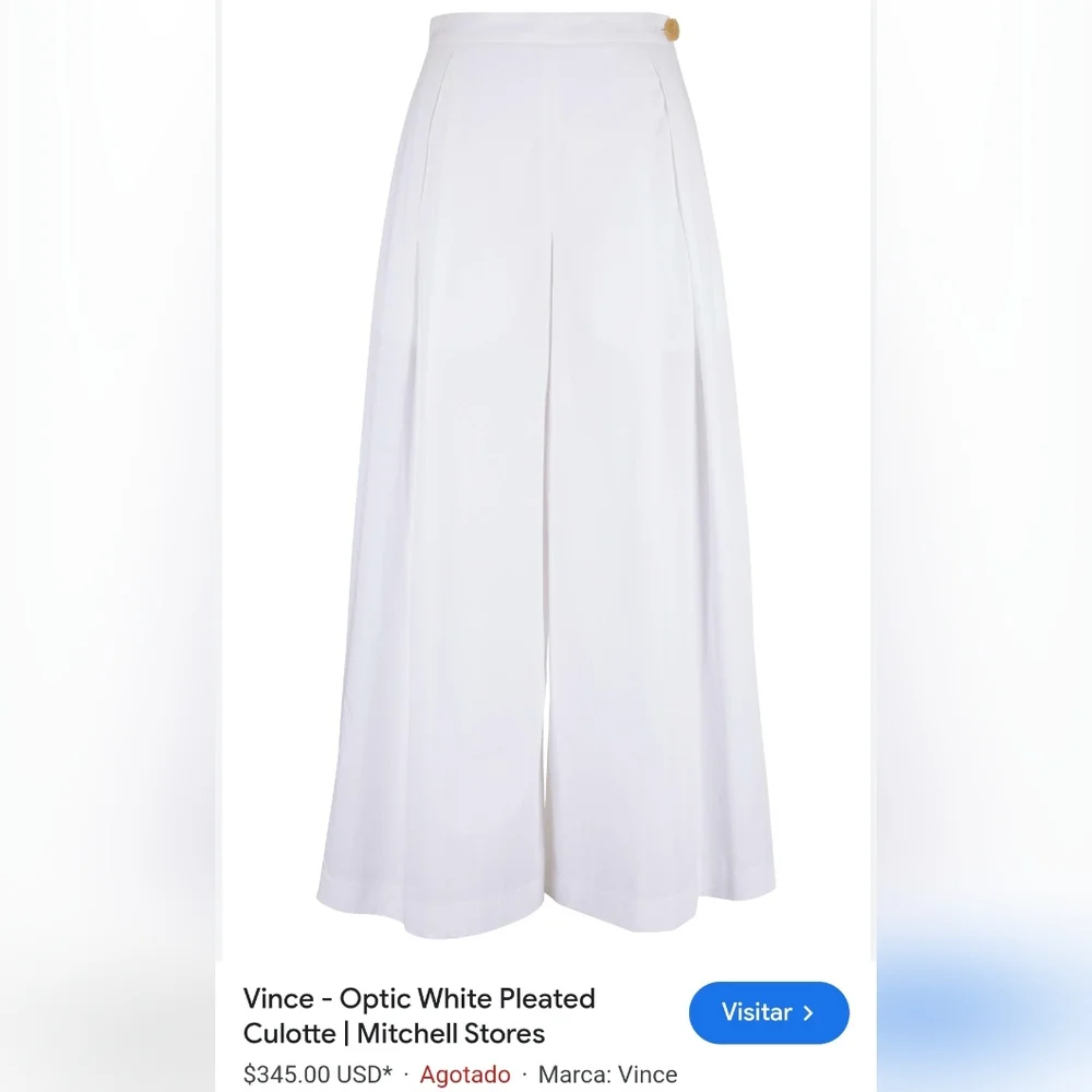 Vince Optic White Pleated Culotte Size 0